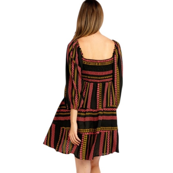 Sofia Cabo Mini Dress Long Sleeves Jacquard Woven Fabric Smocked Fall One Size - Picture 9 of 9